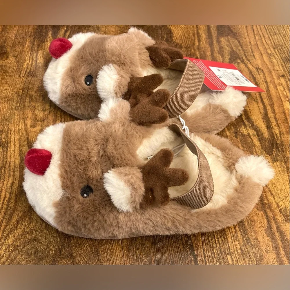Toddler Reindeer Scuff Slippers - Wondershop™ Brown Size 7T-8T New
